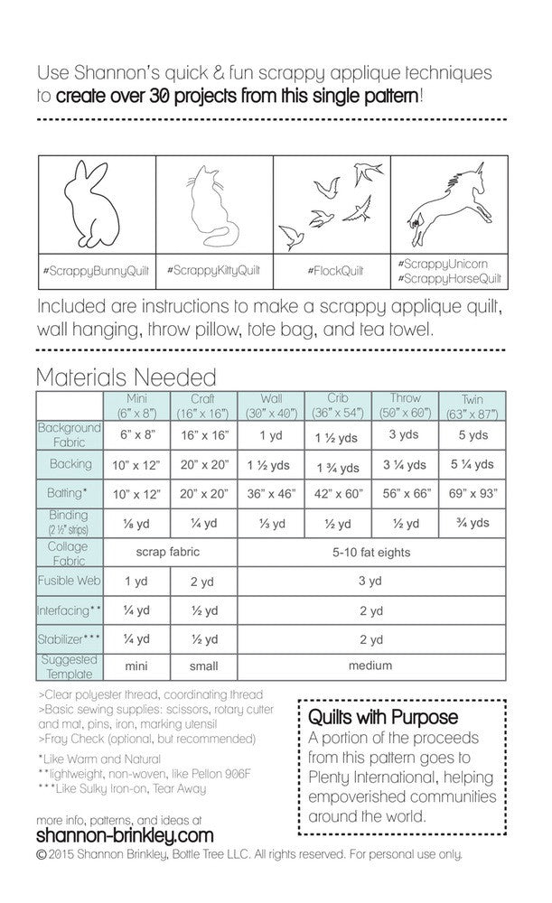 Feathered and Furry Scrappy Applique Pattern (Printed)