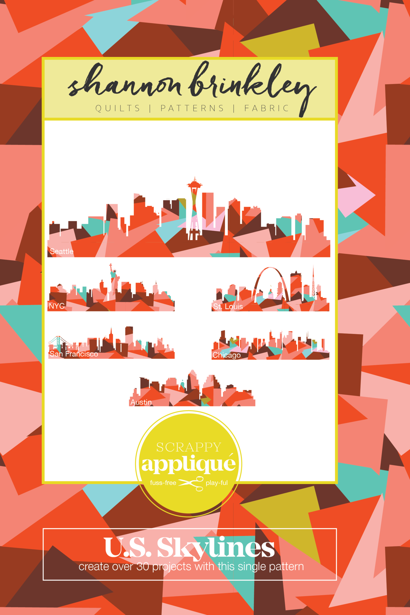 US Skylines Scrappy Applique Pattern (Printed)